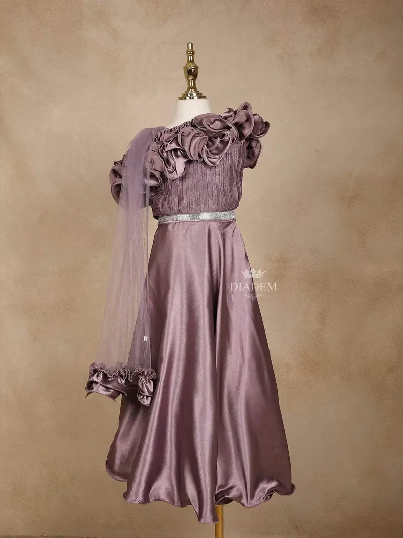 Rose Ebony Satin Ruffle Lehenga Embellished With Stonework, Paired With Dupatta 1