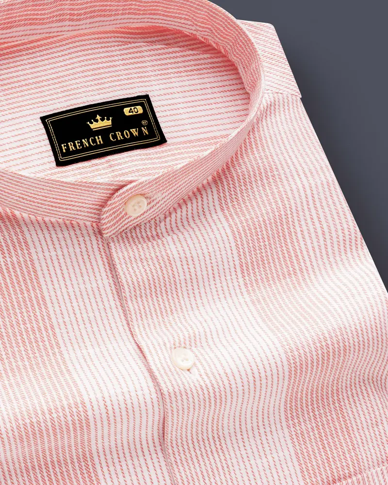 Rose-Flamingo Pink Stripes Luxurious Linen Casual Shirt 1