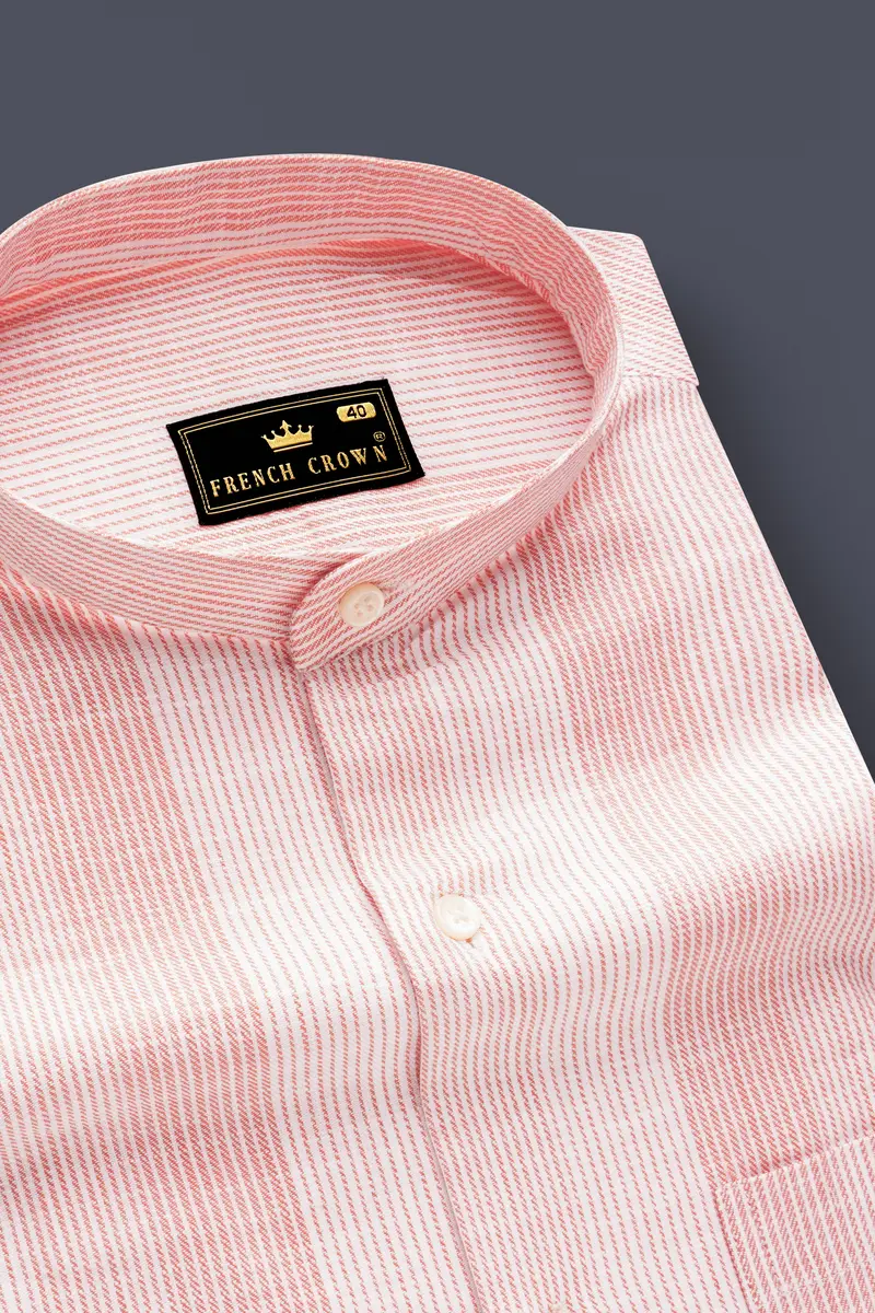 Rose-Flamingo Pink Stripes Luxurious Linen Casual Shirt 2