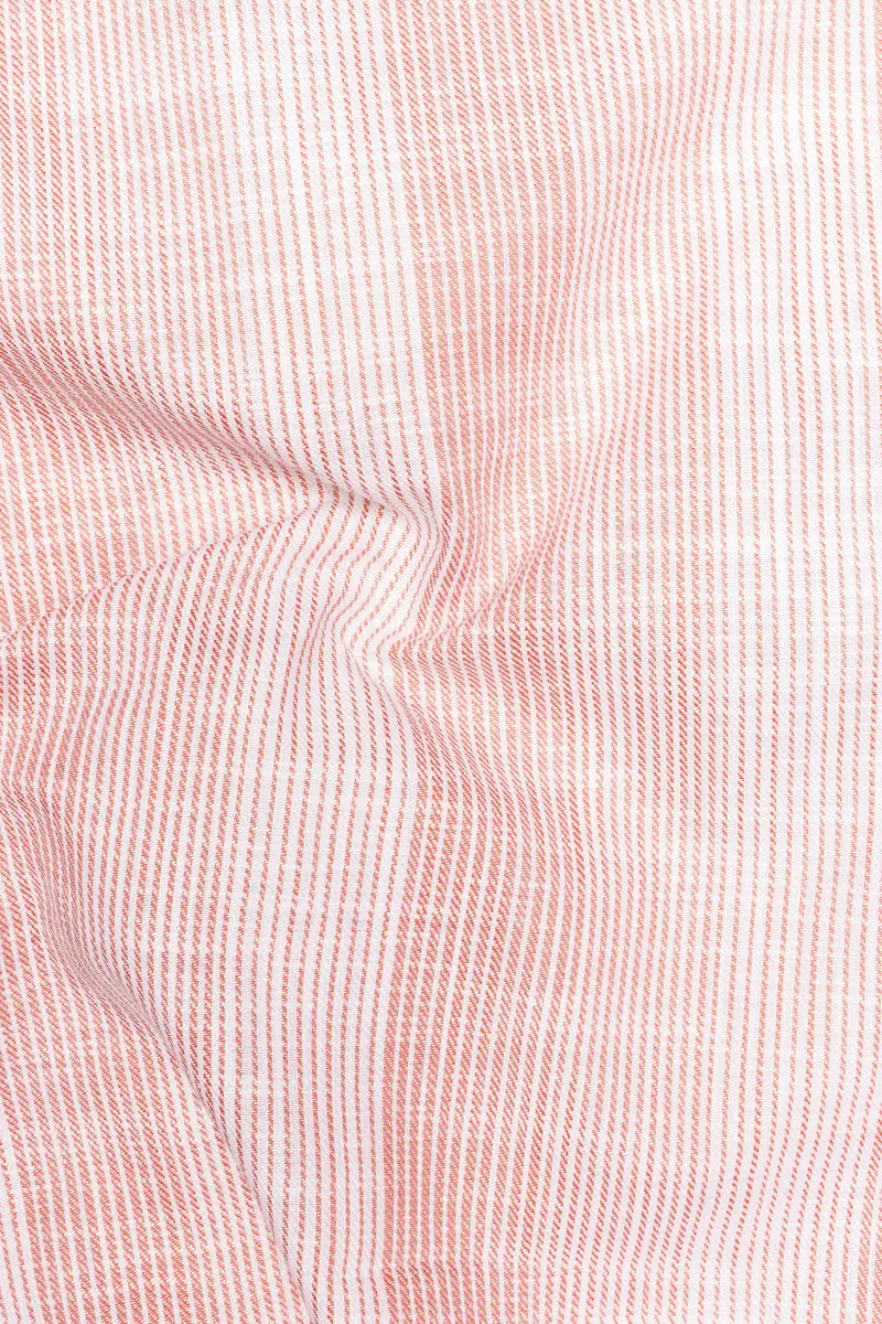 Rose-Flamingo Pink Stripes Luxurious Linen Casual Shirt 3