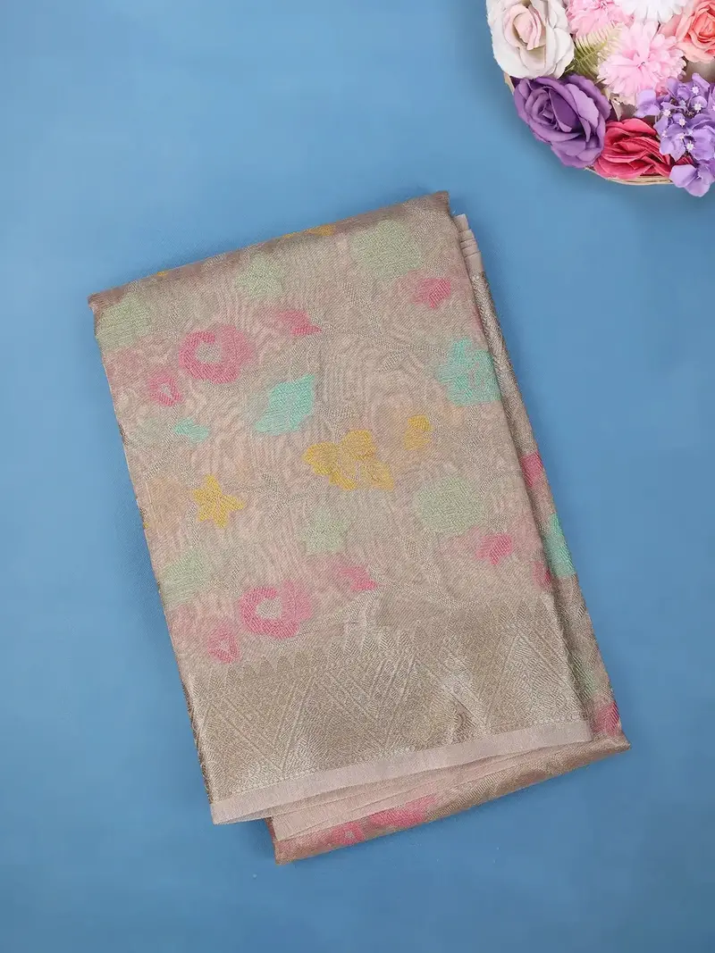 Rose Gold Floral Design Tissue Silk Saree 1