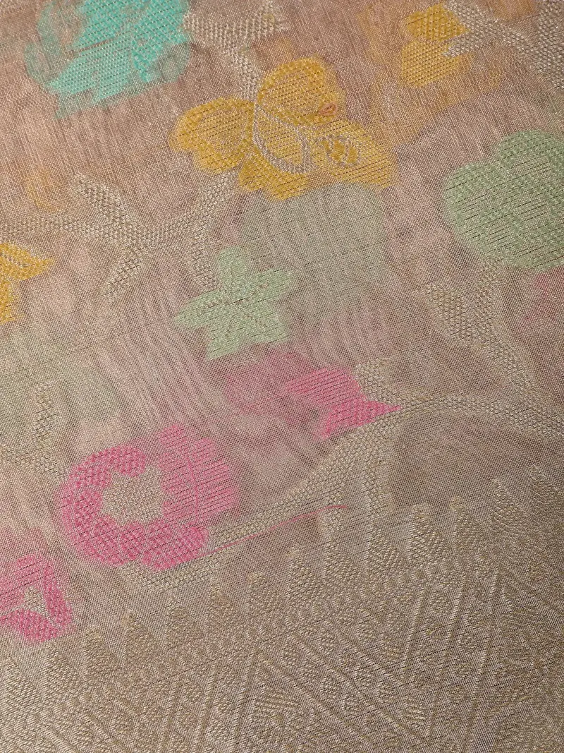 Rose Gold Floral Design Tissue Silk Saree 2