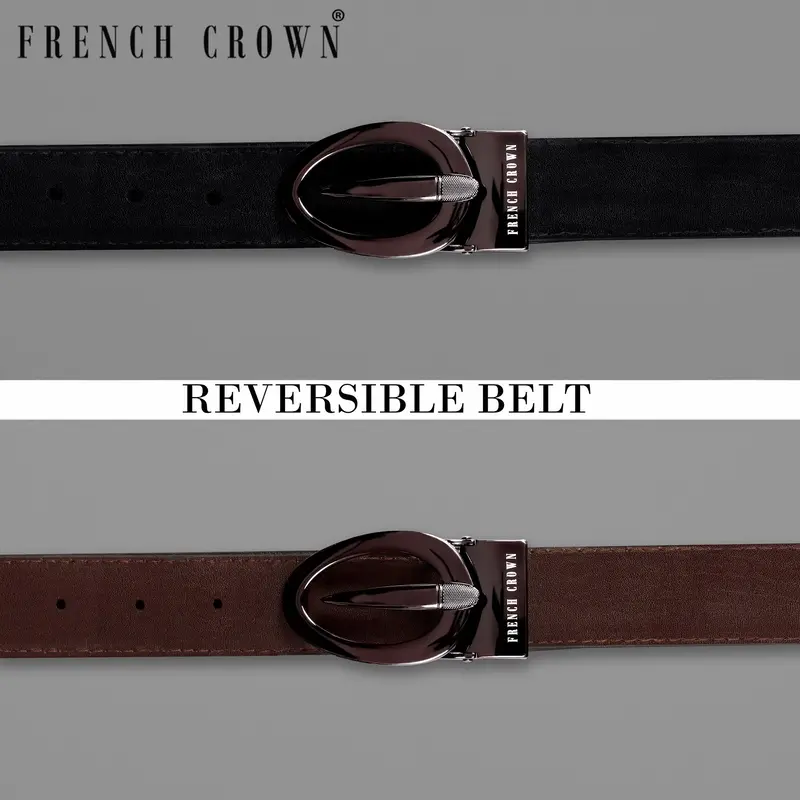 Rose Gold Grey Oval  Buckled Reversible Jade Black And Brown Vegan Leather Handcrafted Belt 1