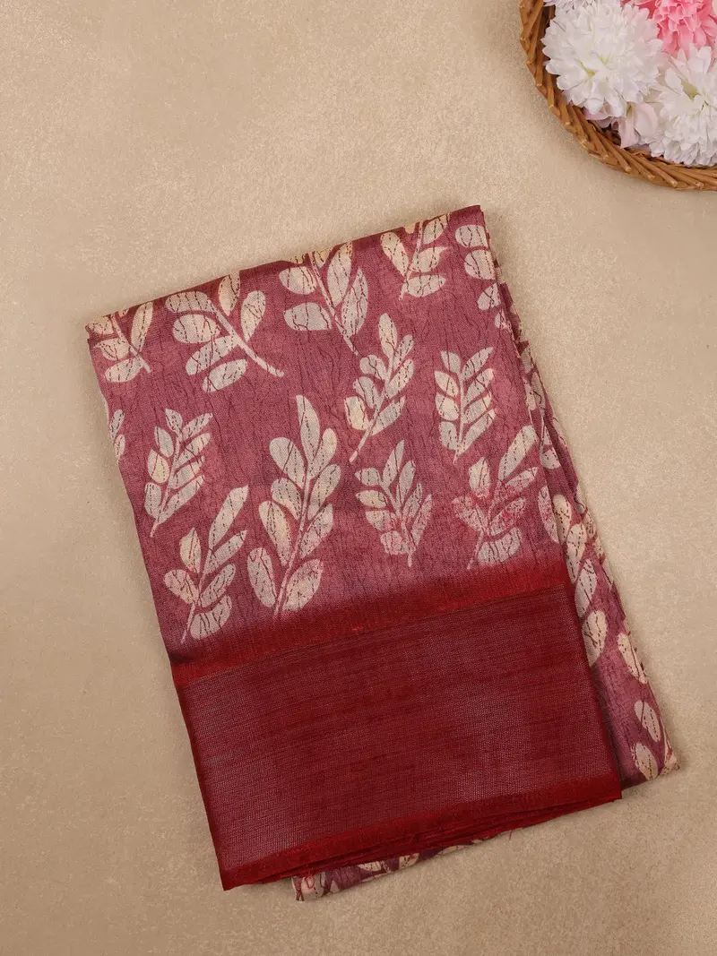 Rose Gold Leaf Printed Fancy Cotton Saree 1