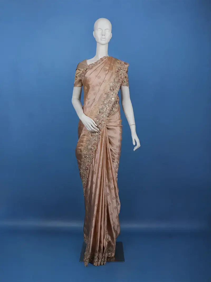 Rose Gold Paisley Design Banarasi Silk Saree 1
