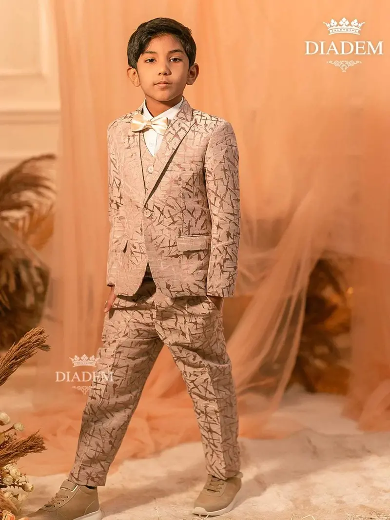 Rose Gold Raw Silk Coat Suit With Attached Bow 1