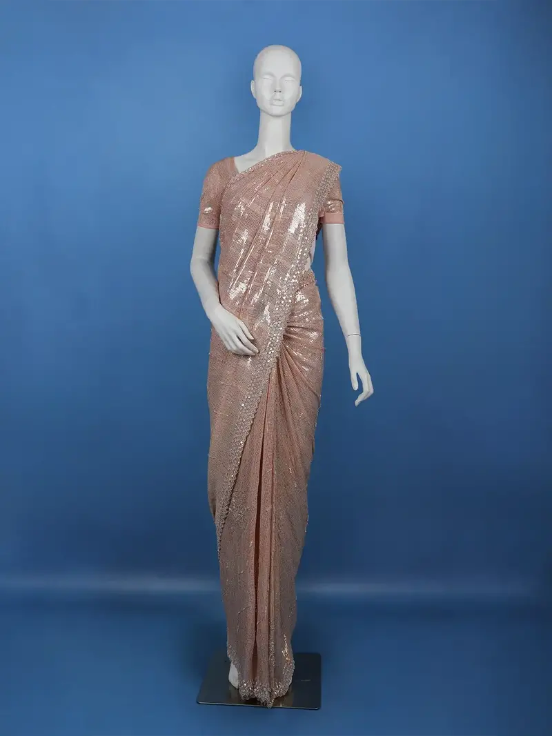 Rose Gold Sequins Embroidered Georgette Saree 1