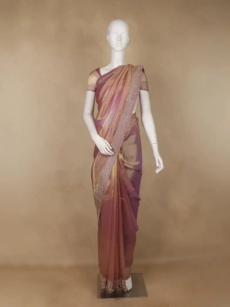 Rose Gold Solid Design Georgette Saree 1