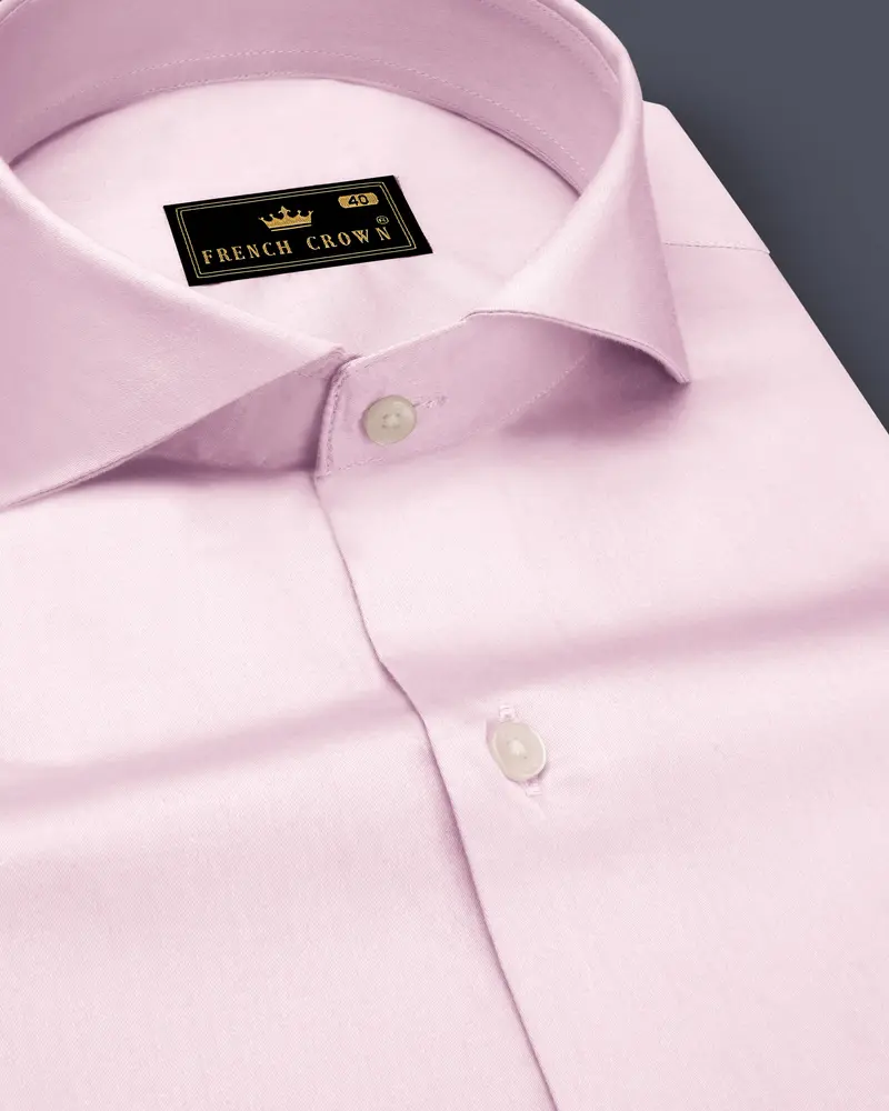 Rose Luxe-Thistle Pink Solid Subtle Sheen Super Soft Premium Cotton Cut Away Collar Dress Shirt 1
