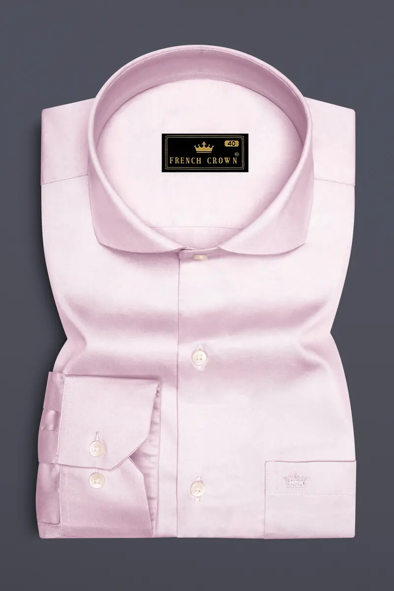 Rose Luxe-Thistle Pink Solid Subtle Sheen Super Soft Premium Cotton Cut Away Collar Dress Shirt 4