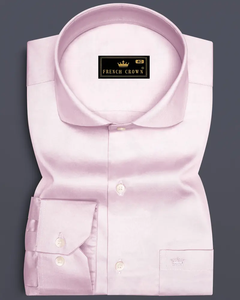 Rose Luxe-Thistle Pink Solid Subtle Sheen Super Soft Premium Cotton Cut Away Collar Dress Shirt 6