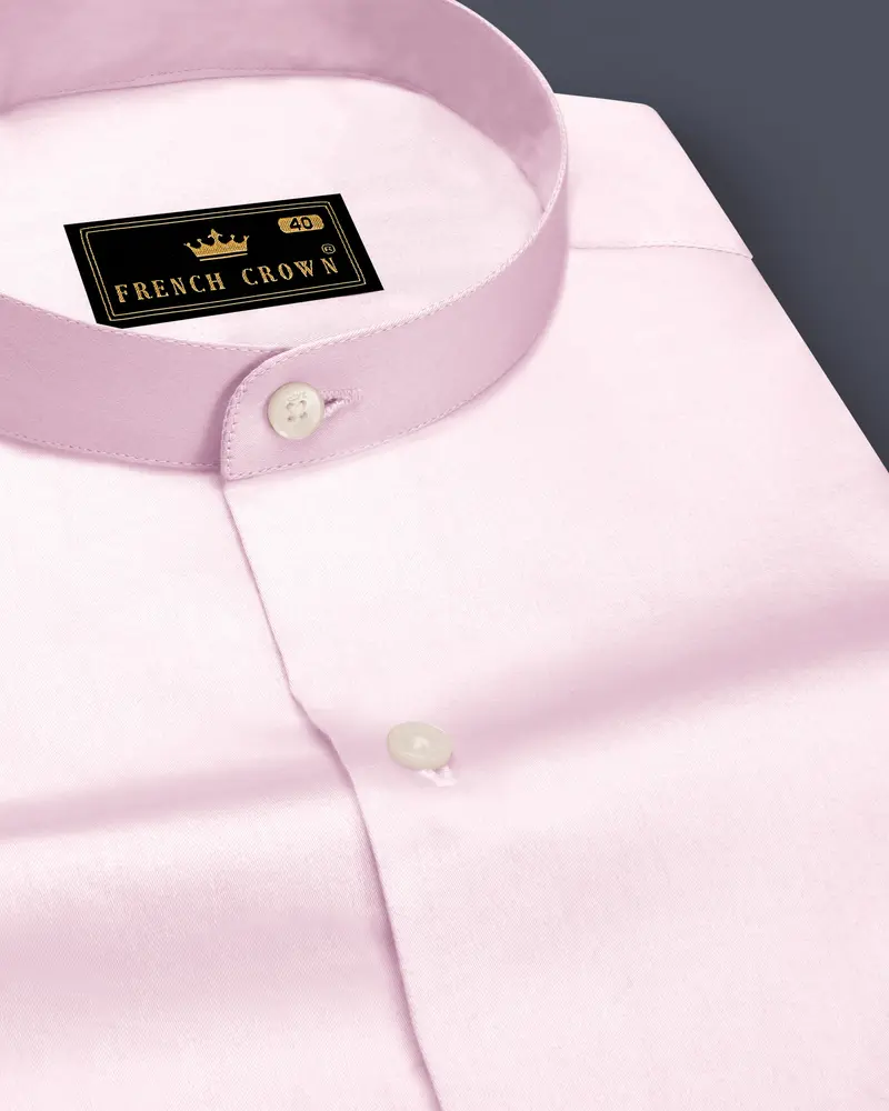 Rose Luxe-Thistle Pink Solid Subtle Sheen Super Soft Premium Cotton Semi Formal Mandarin Collar Shirt 1