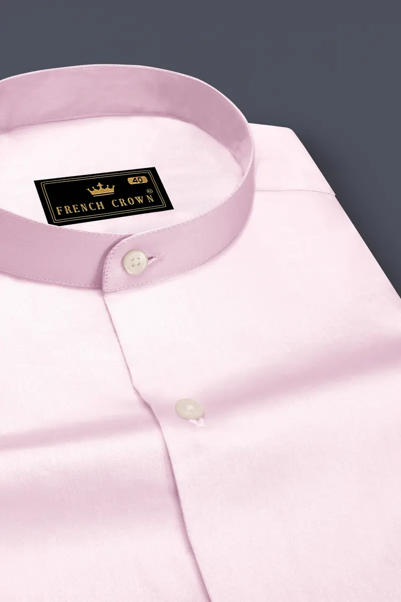 Rose Luxe-Thistle Pink Solid Subtle Sheen Super Soft Premium Cotton Semi Formal Mandarin Collar Shirt 2