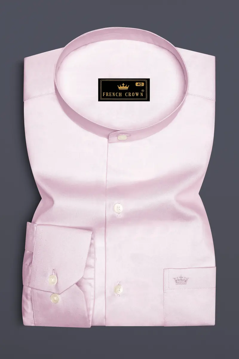 Rose Luxe-Thistle Pink Solid Subtle Sheen Super Soft Premium Cotton Semi Formal Mandarin Collar Shirt 4