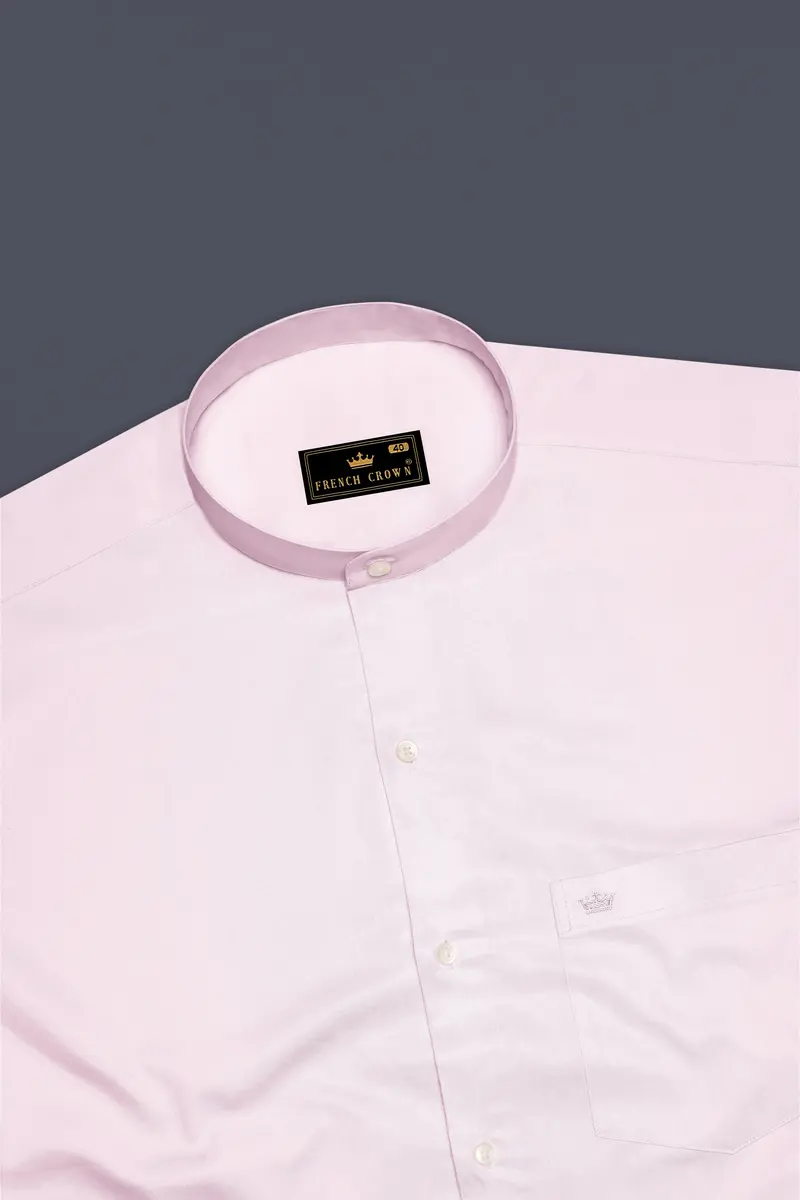 Rose Luxe-Thistle Pink Solid Subtle Sheen Super Soft Premium Cotton Semi Formal Mandarin Collar Shirt 5