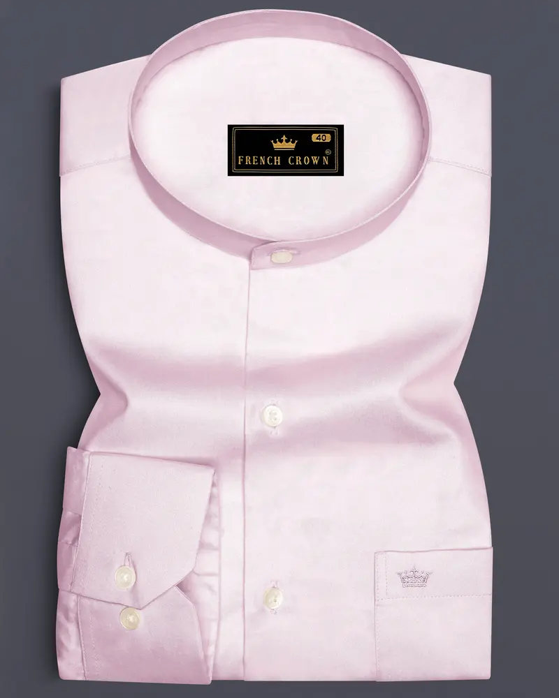 Rose Luxe-Thistle Pink Solid Subtle Sheen Super Soft Premium Cotton Semi Formal Mandarin Collar Shirt 6