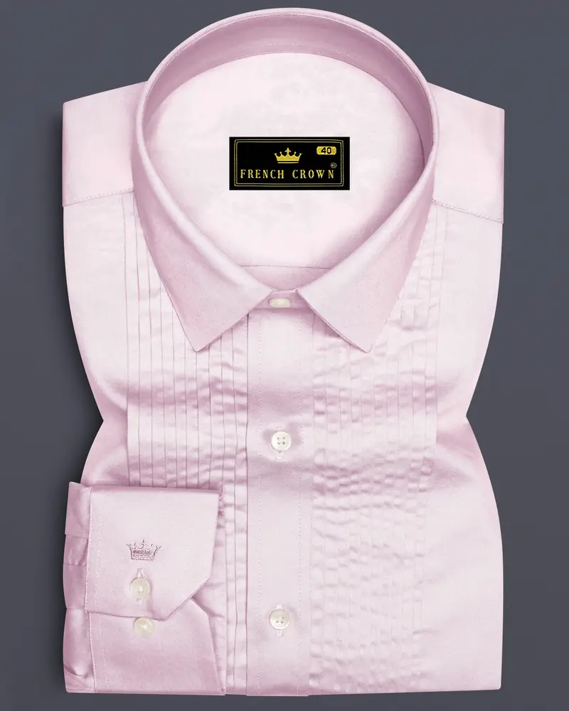 Rose Luxe-Thistle Pink Solid Subtle Sheen Super Soft Premium Cotton Tuxedo Shirt 1