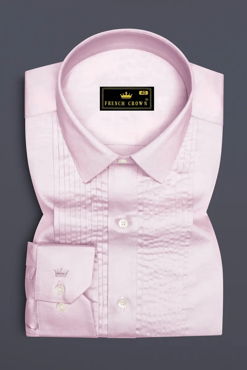 Rose Luxe-Thistle Pink Solid Subtle Sheen Super Soft Premium Cotton Tuxedo Shirt 2