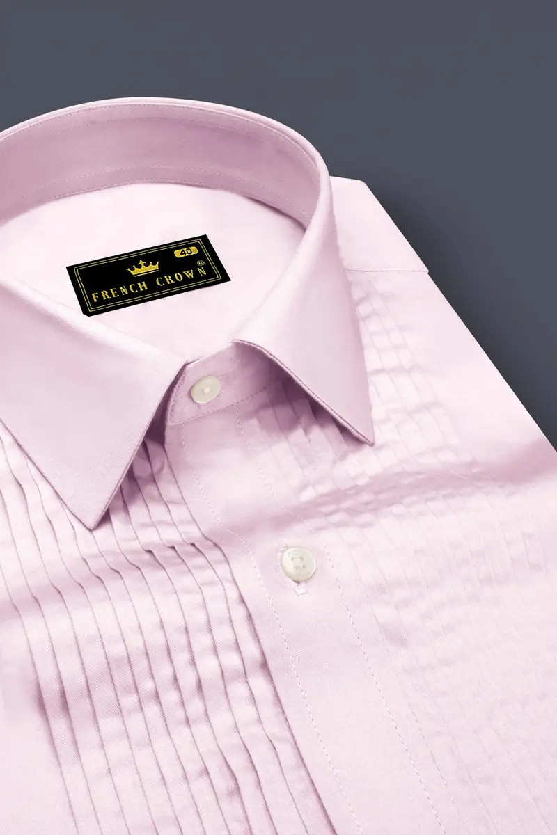Rose Luxe-Thistle Pink Solid Subtle Sheen Super Soft Premium Cotton Tuxedo Shirt 4