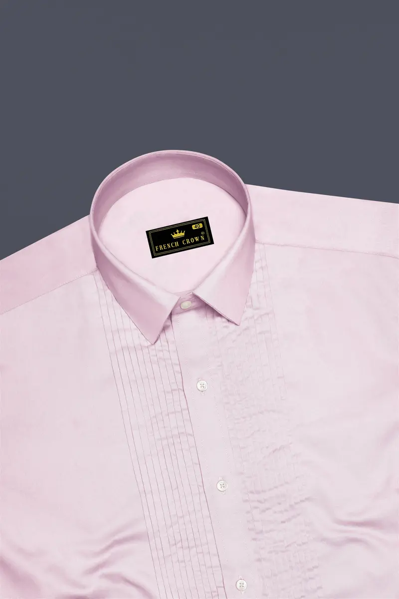 Rose Luxe-Thistle Pink Solid Subtle Sheen Super Soft Premium Cotton Tuxedo Shirt 5