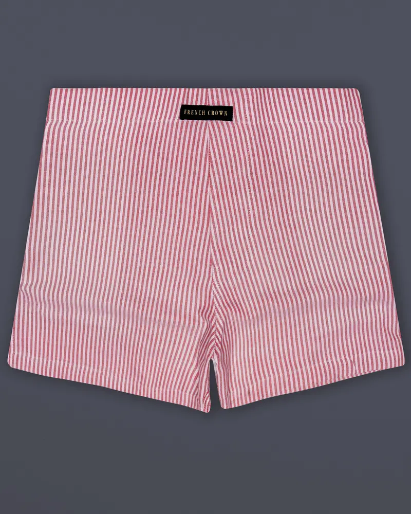 Rose-Petite Orchid Pink And Bright White Striped Oxford Premium Cotton Boxer 1