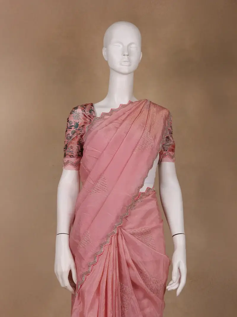 Rose Pink Floral Designed Organza Designer Saree 2