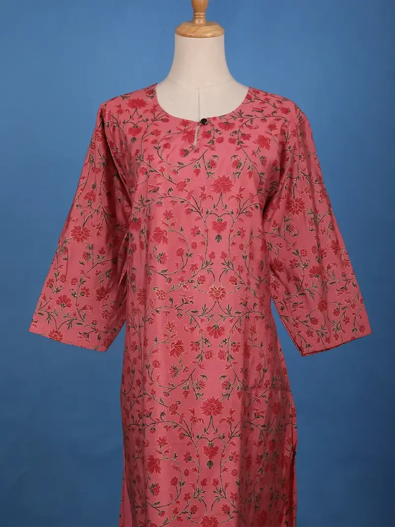 Rose Pink Floral Printed Cotton Kurti 2