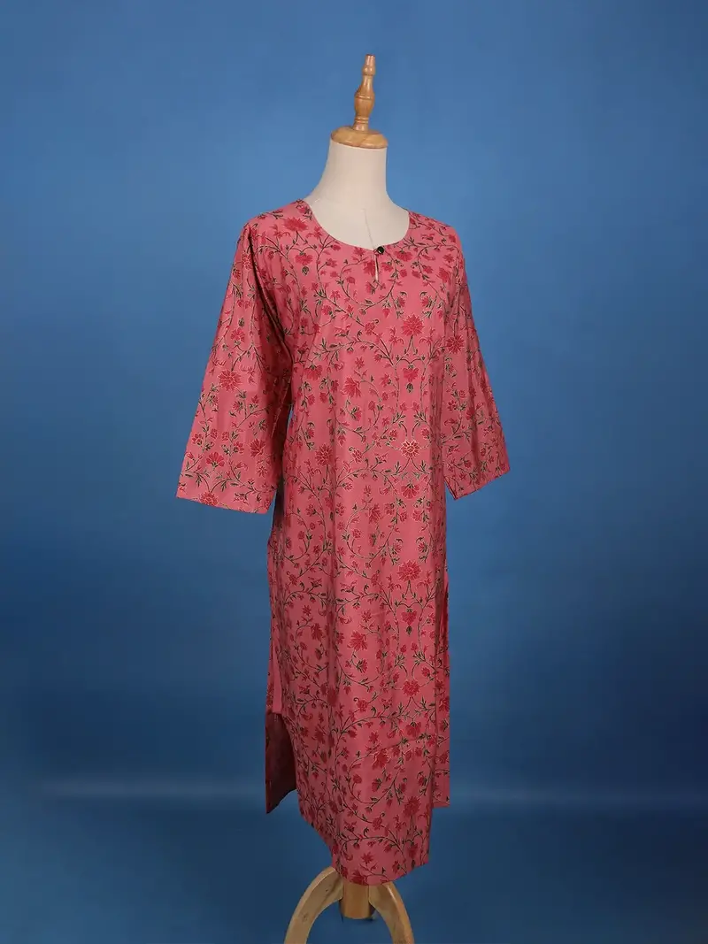 Rose Pink Floral Printed Cotton Kurti 3