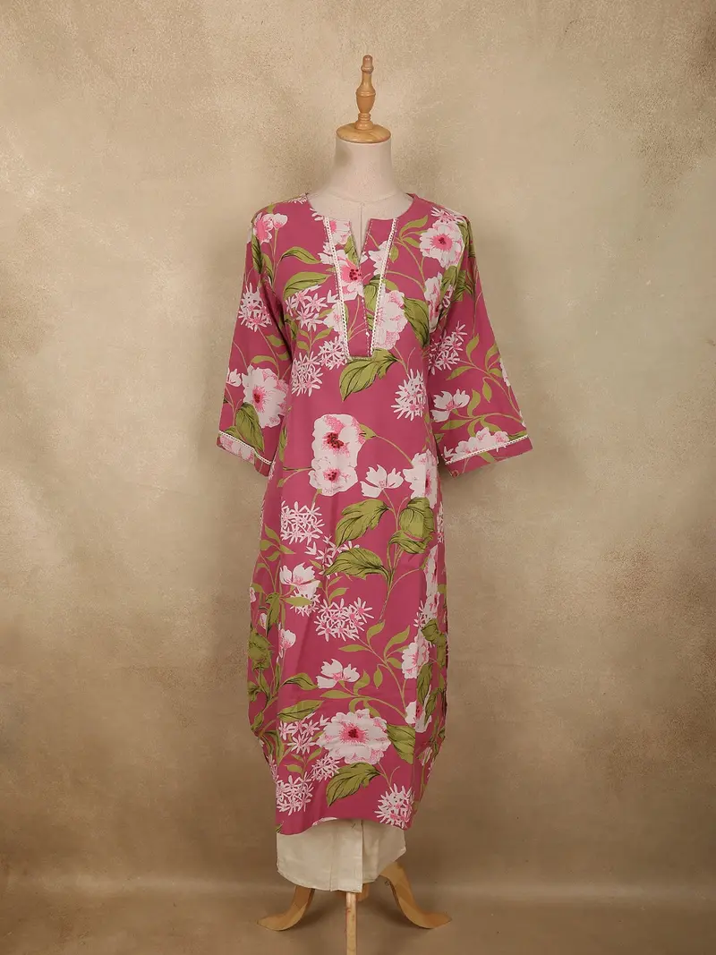 Rose Pink Floral Printed Design Cotton Salwar Suit 1