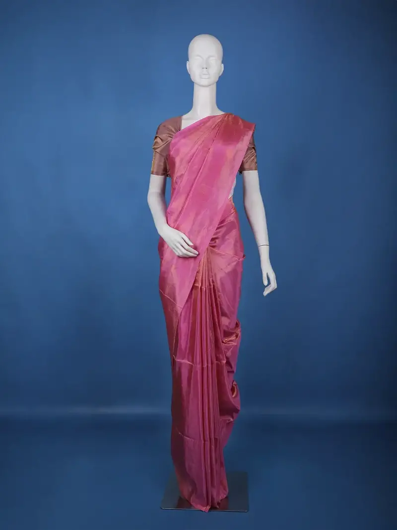 Rose Pink Gold Zari Woven Soft Silk Saree 1