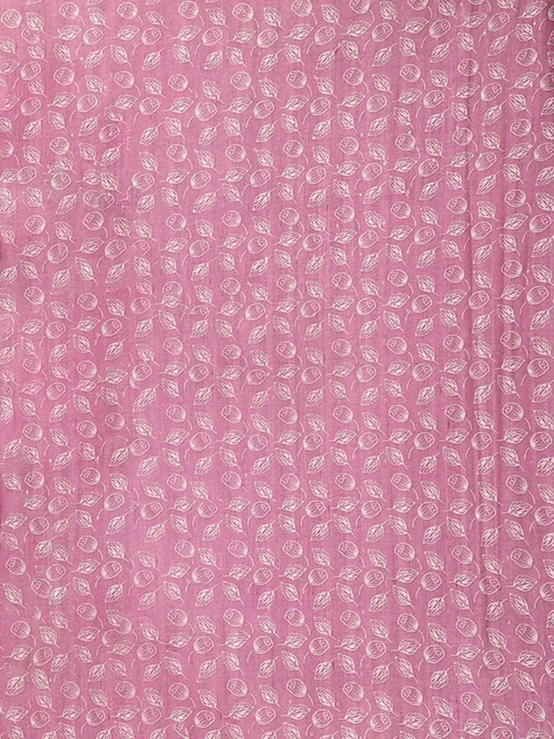 Rose Pink Semi Tussar Silk Saree With Floral And Leaf Design On The Body With Lace Border 2