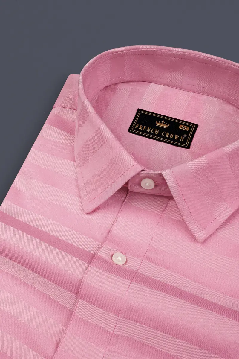 Rose Pink Striped Dobby Textured Premium Cotton Shirt 1