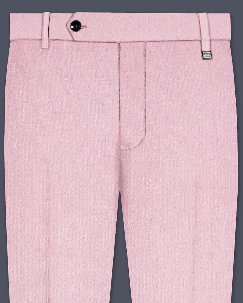Rose Pink Striped Wool Rich Stretchable Waistband Pant 1