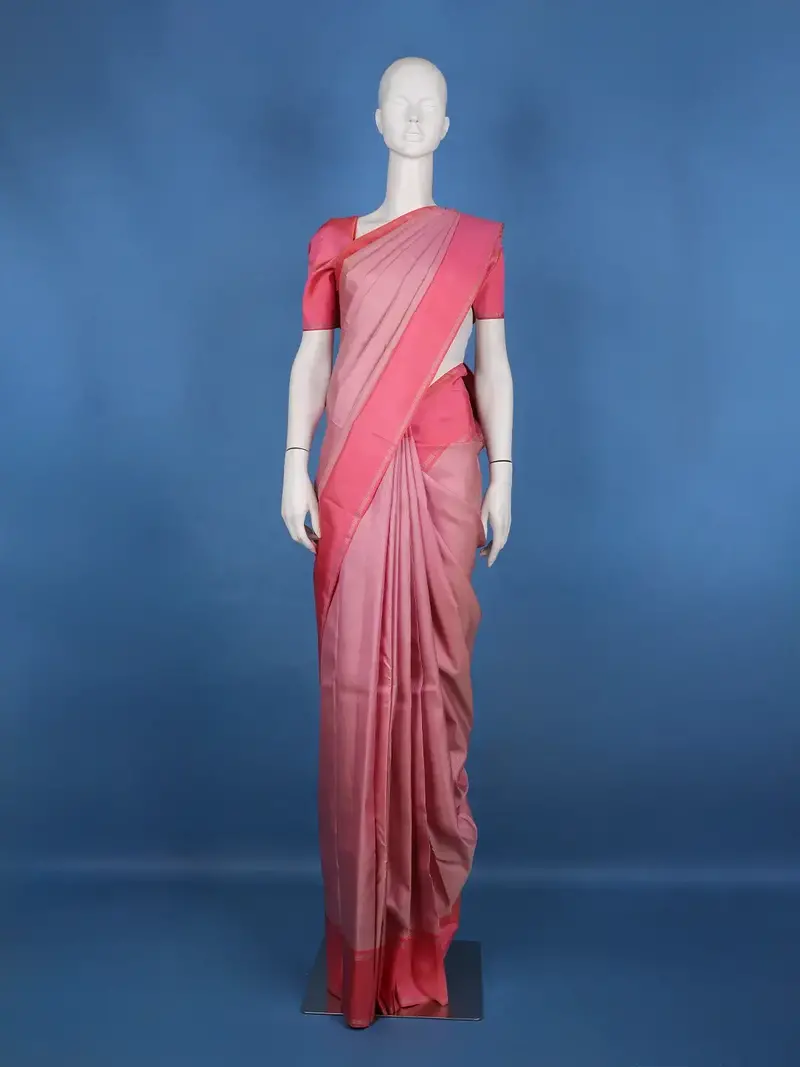 Rose Pink Subtle Woven Texture Solid Border Silk Saree 1