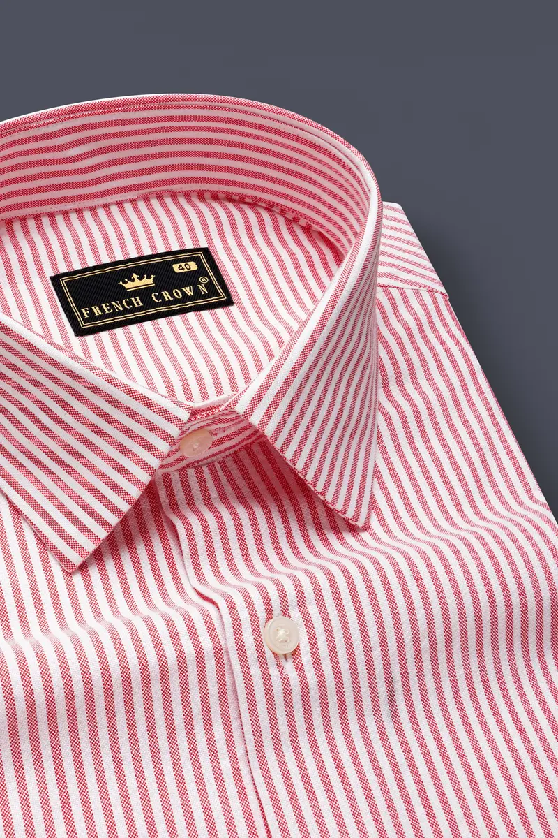 Rose Quartz-Cadillac Pink And Bright White Striped Oxford Premium Cotton Shirt 1