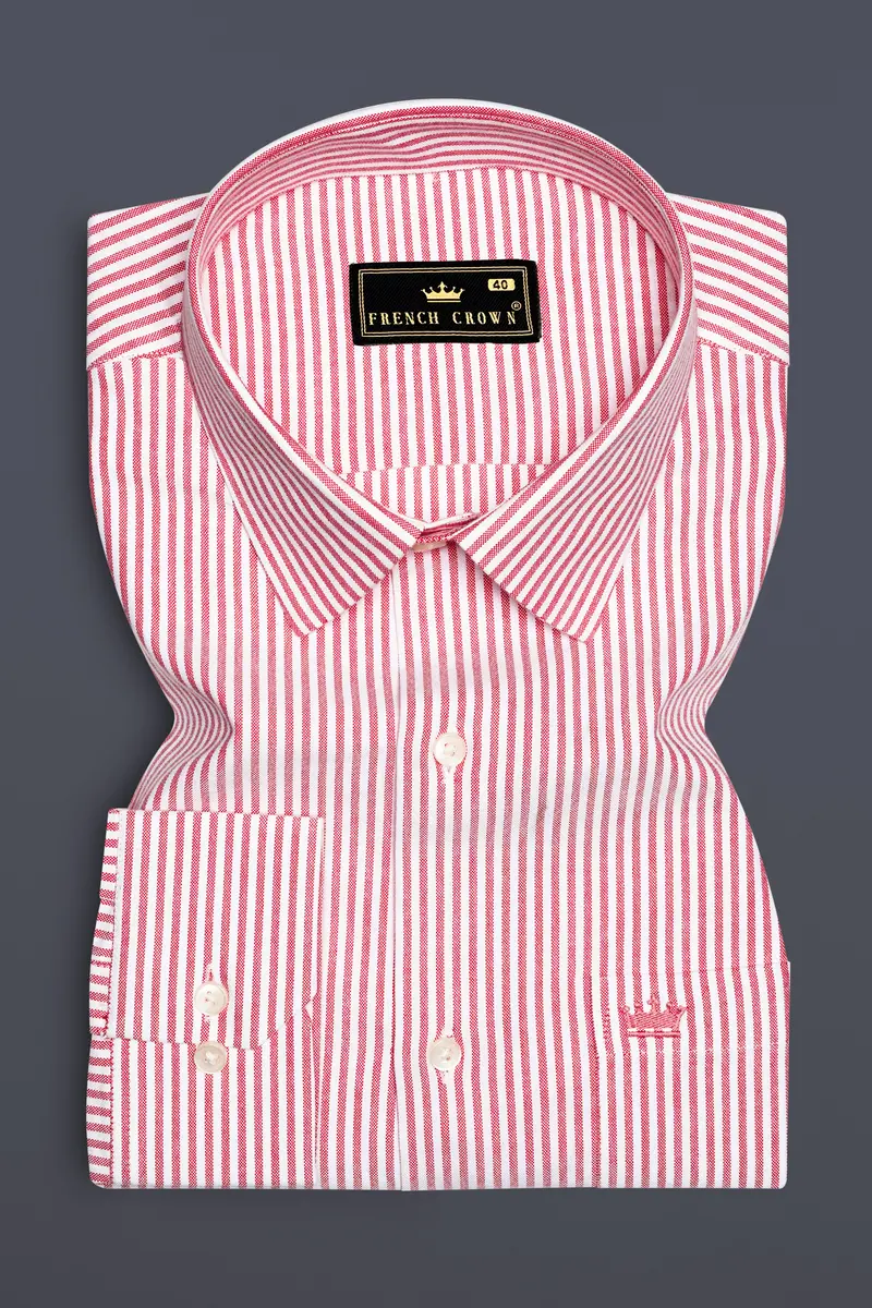 Rose Quartz-Cadillac Pink And Bright White Striped Oxford Premium Cotton Shirt 3