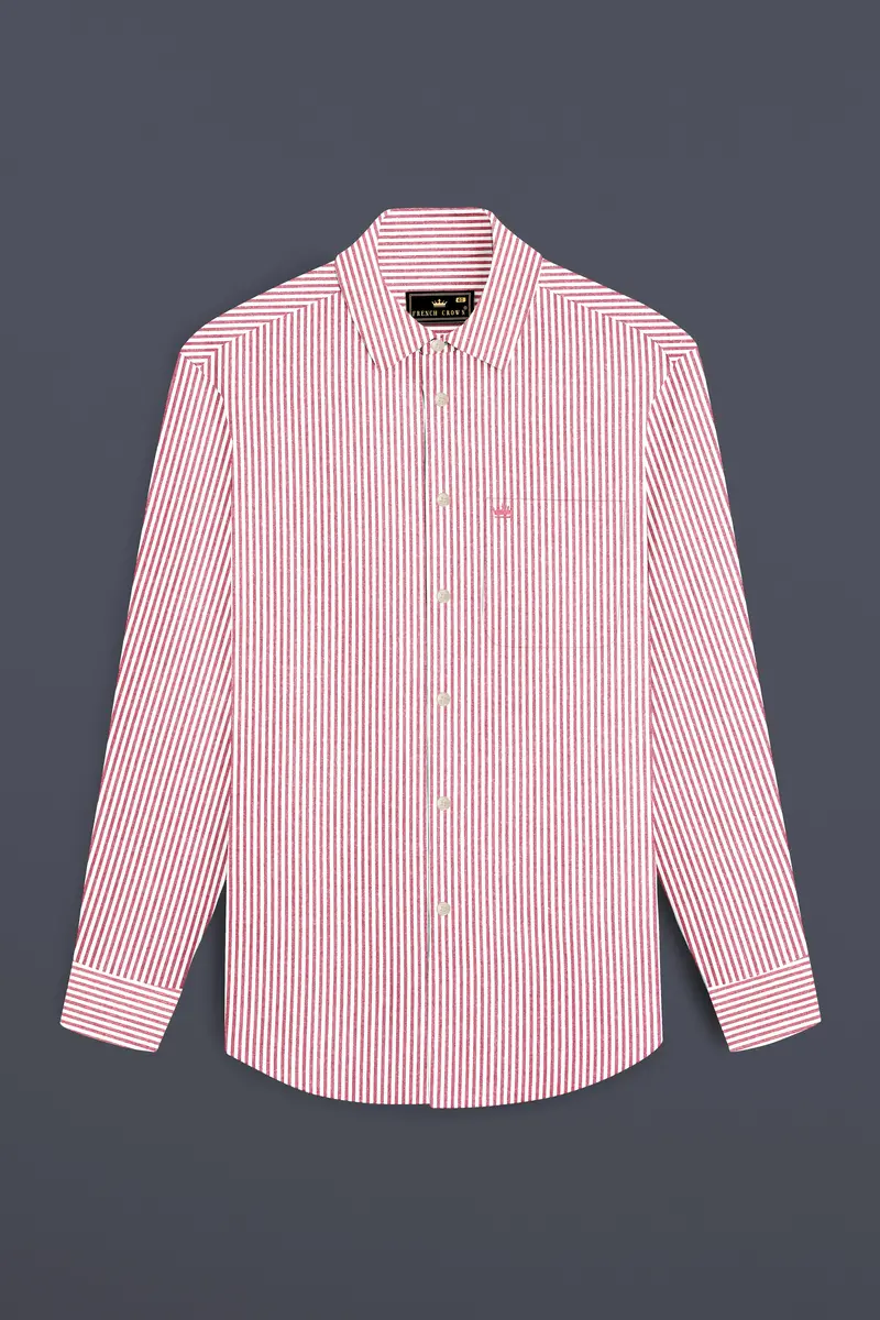 Rose Quartz-Cadillac Pink And Bright White Striped Oxford Premium Cotton Shirt 4