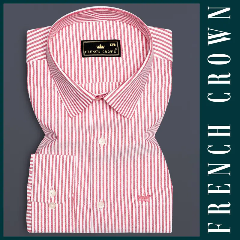Rose Quartz-Cadillac Pink And Bright White Striped Oxford Premium Cotton Shirt 6