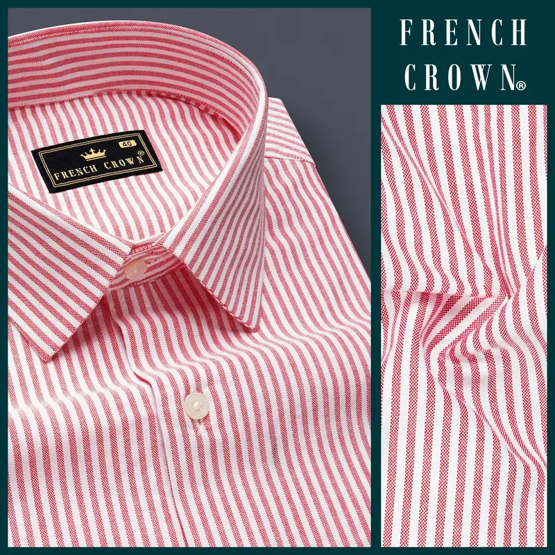 Rose Quartz-Cadillac Pink And Bright White Striped Oxford Premium Cotton Shirt 9