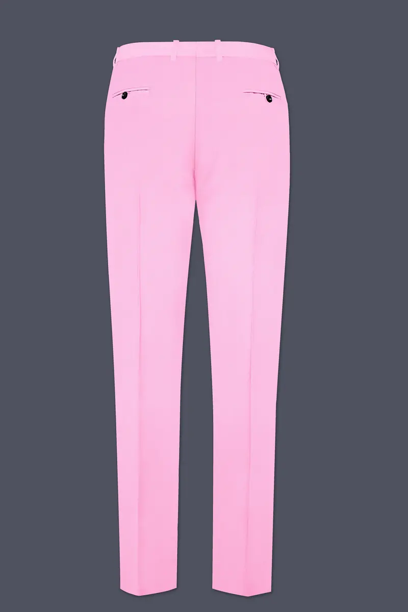 Rosé Reverie-Pestel Pink Solid Wool Rich Cross Placket Bandhgala Slight Stretch Suit 13