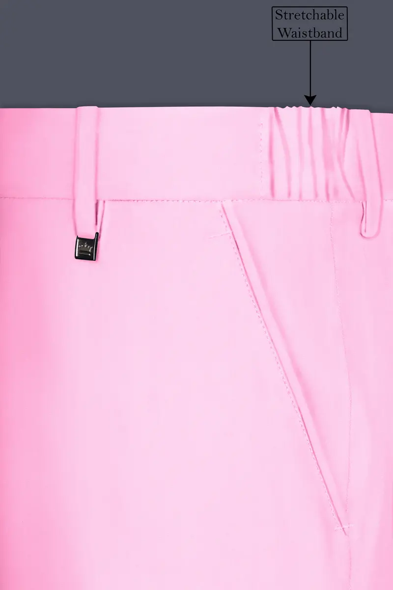 Rosé Reverie-Pestel Pink Solid Wool Rich Cross Placket Bandhgala Slight Stretch Suit 14