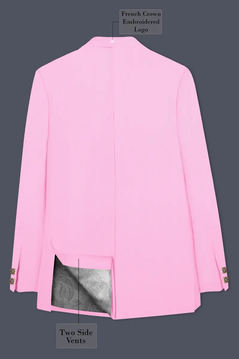 Rosé Reverie-Pestel Pink Solid Wool Rich Cross Placket Bandhgala Slight Stretch Suit 8