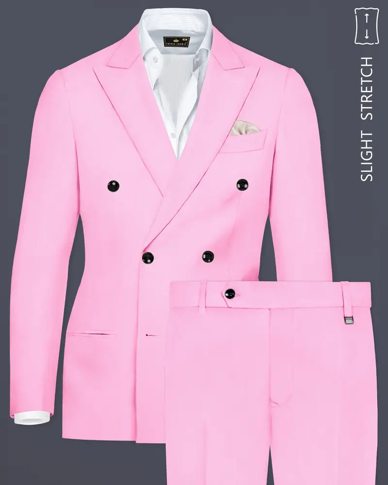 Rosé Reverie-Pestel Pink Solid Wool Rich Double Breasted Slight Stretch Suit 1