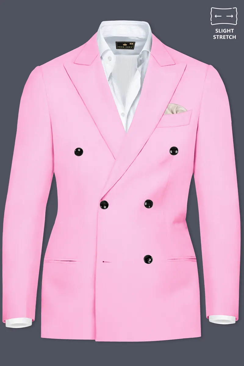 Rosé Reverie-Pestel Pink Solid Wool Rich Double Breasted Slight Stretch Suit 10