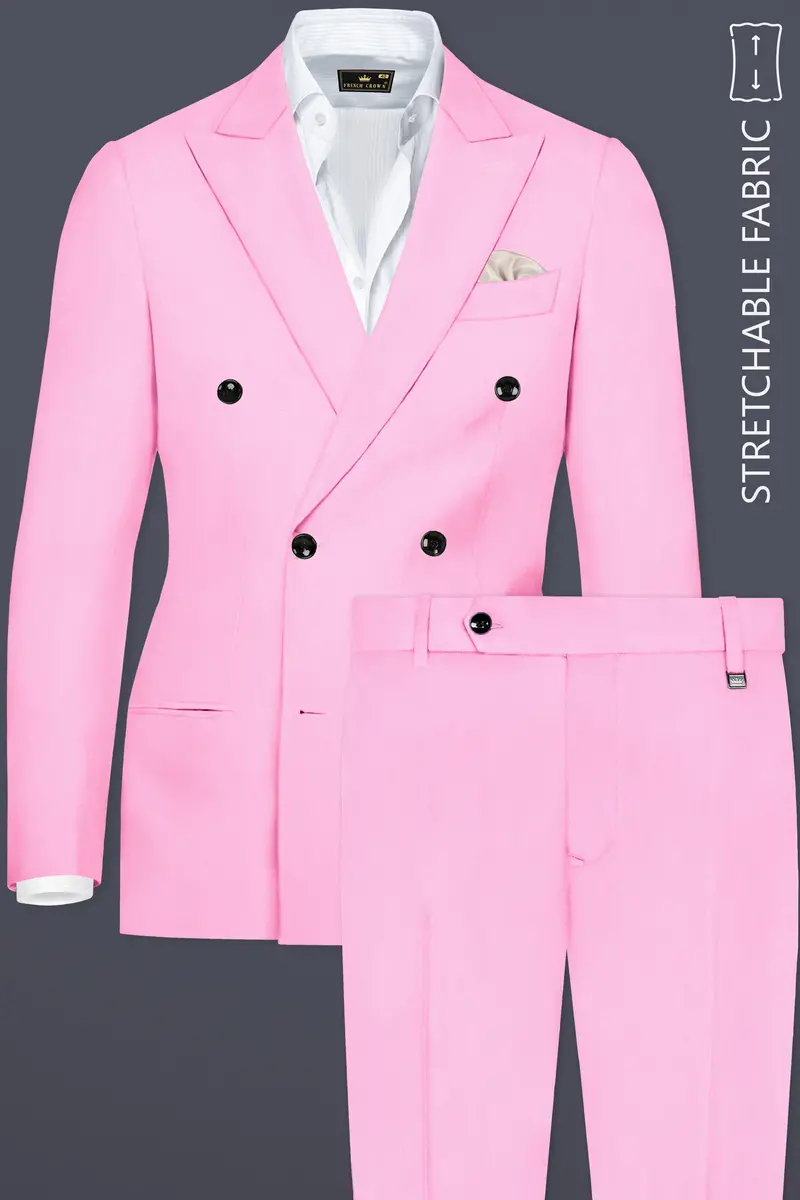 Rosé Reverie-Pestel Pink Solid Wool Rich Double Breasted Slight Stretch Suit 2