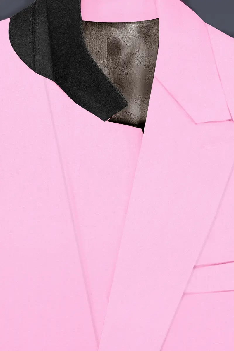 Rosé Reverie-Pestel Pink Solid Wool Rich Double Breasted Slight Stretch Suit 6