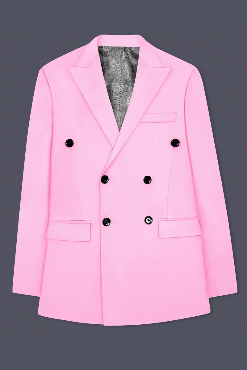 Rosé Reverie-Pestel Pink Solid Wool Rich Double Breasted Slight Stretch Suit 8