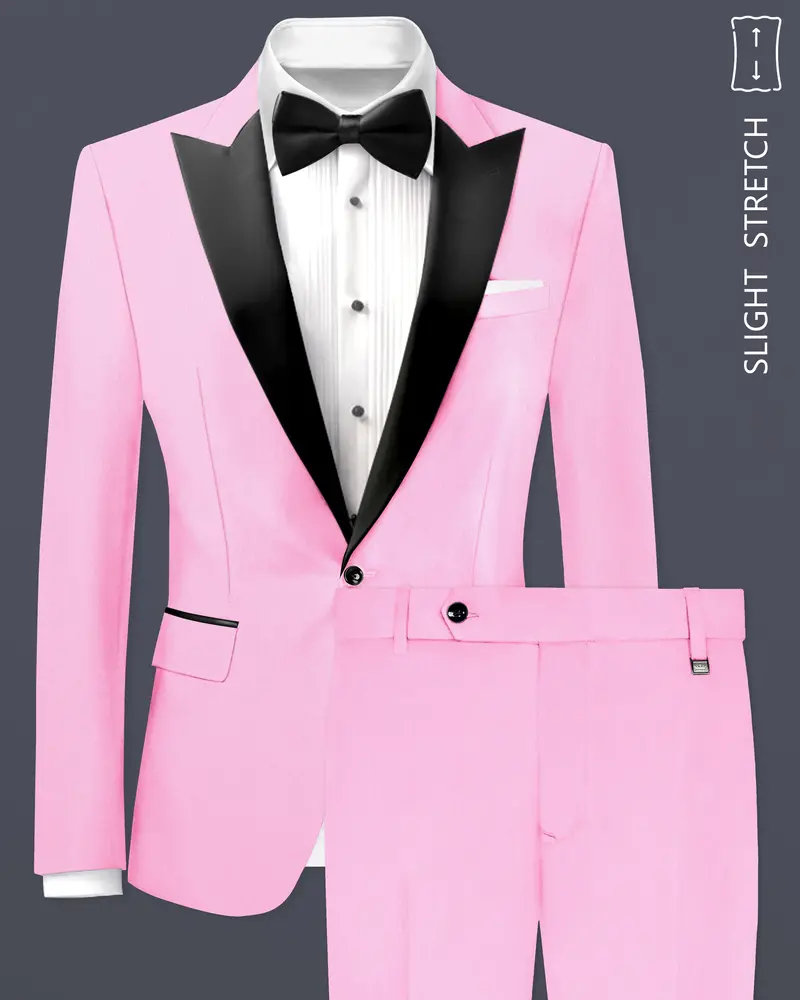 Rosé Reverie-Pestel Pink Solid Wool Rich Peak Lapel Tuxedo Slight Stretch Suit 1