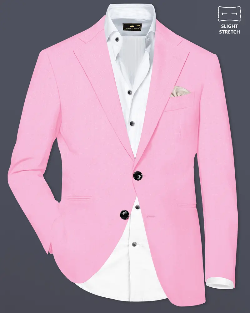 Rosé Reverie-Pestel Pink Solid Wool Rich Single Breasted Slight Stretch Blazer 1