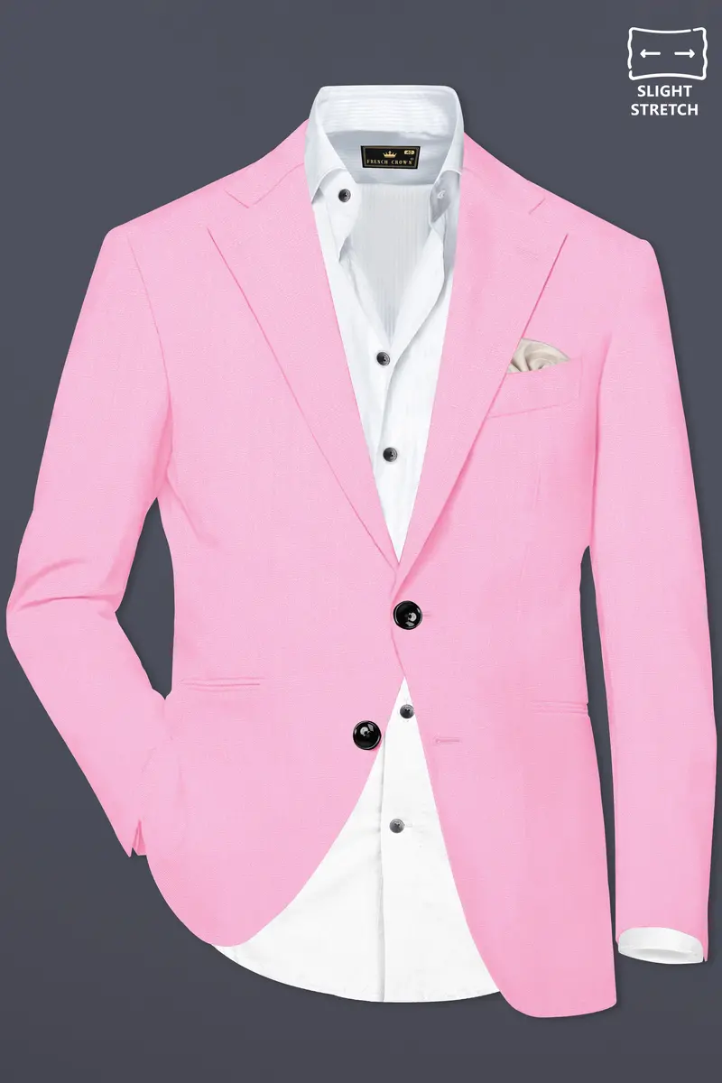 Rosé Reverie-Pestel Pink Solid Wool Rich Single Breasted Slight Stretch Blazer 2